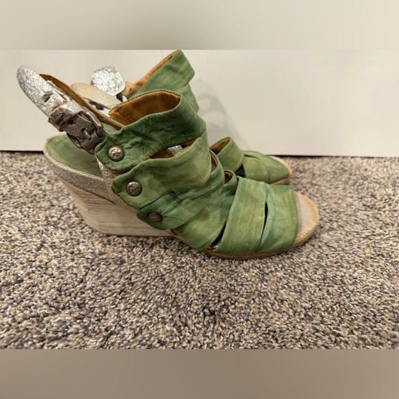 A.S 98 Green Wedge Sandals leather strappy size 37 - Picture 2 of 8